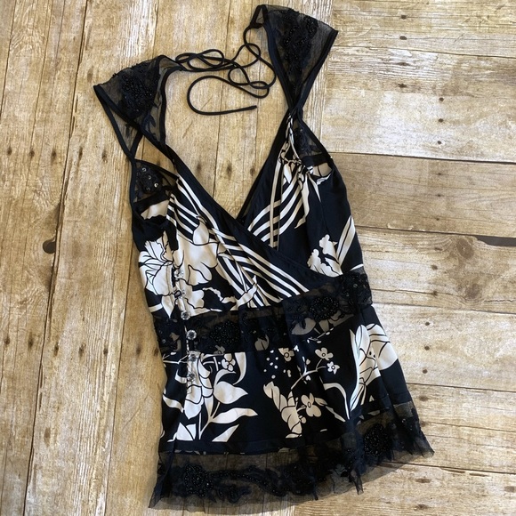 Leyendecker silk black & white beaded blouse Sz 0 - Picture 2 of 5